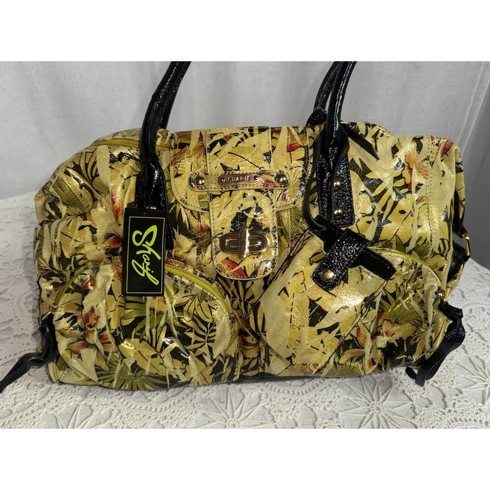 NWT Sharif Yellow Gold Floral Black Purse Shoulder Bag Vintage Y2K Tropical